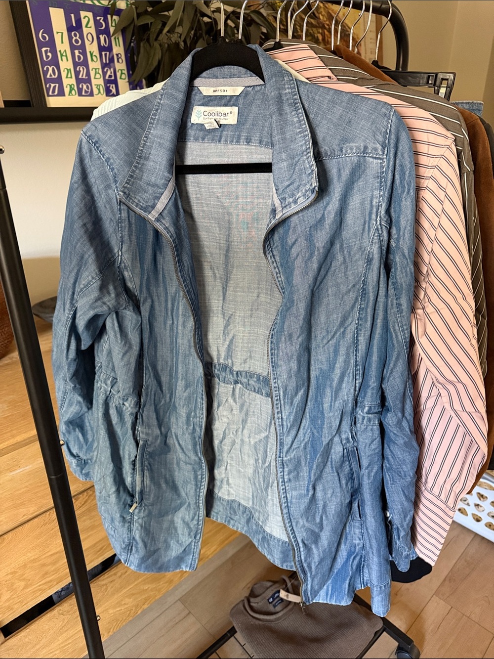 Coolibar Blue Chambray Lightweight Zip Jacket